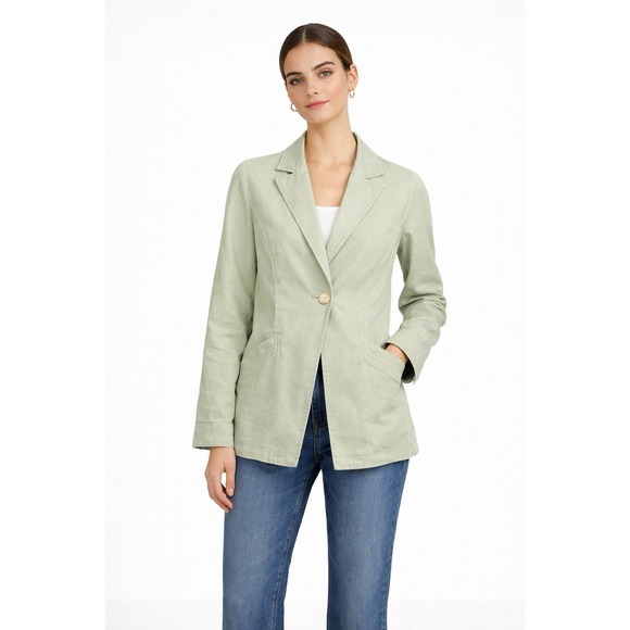 Peruvian Connection Jackets & Blazers - NWT Peruvian Connection Langley Jacket Opal Green Linen Cotton Blazer Women Sz 4